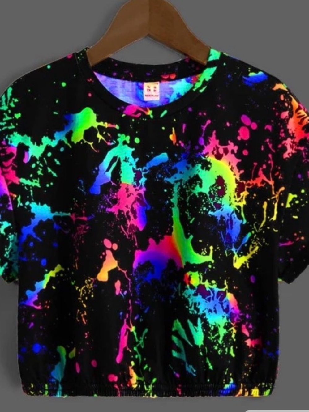 SHEIN Black Neon Paint-Splash Crop Top